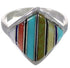 Genuine Sterling Silver And Multicolor Inlay Ring Size 7-3/4 UX34357